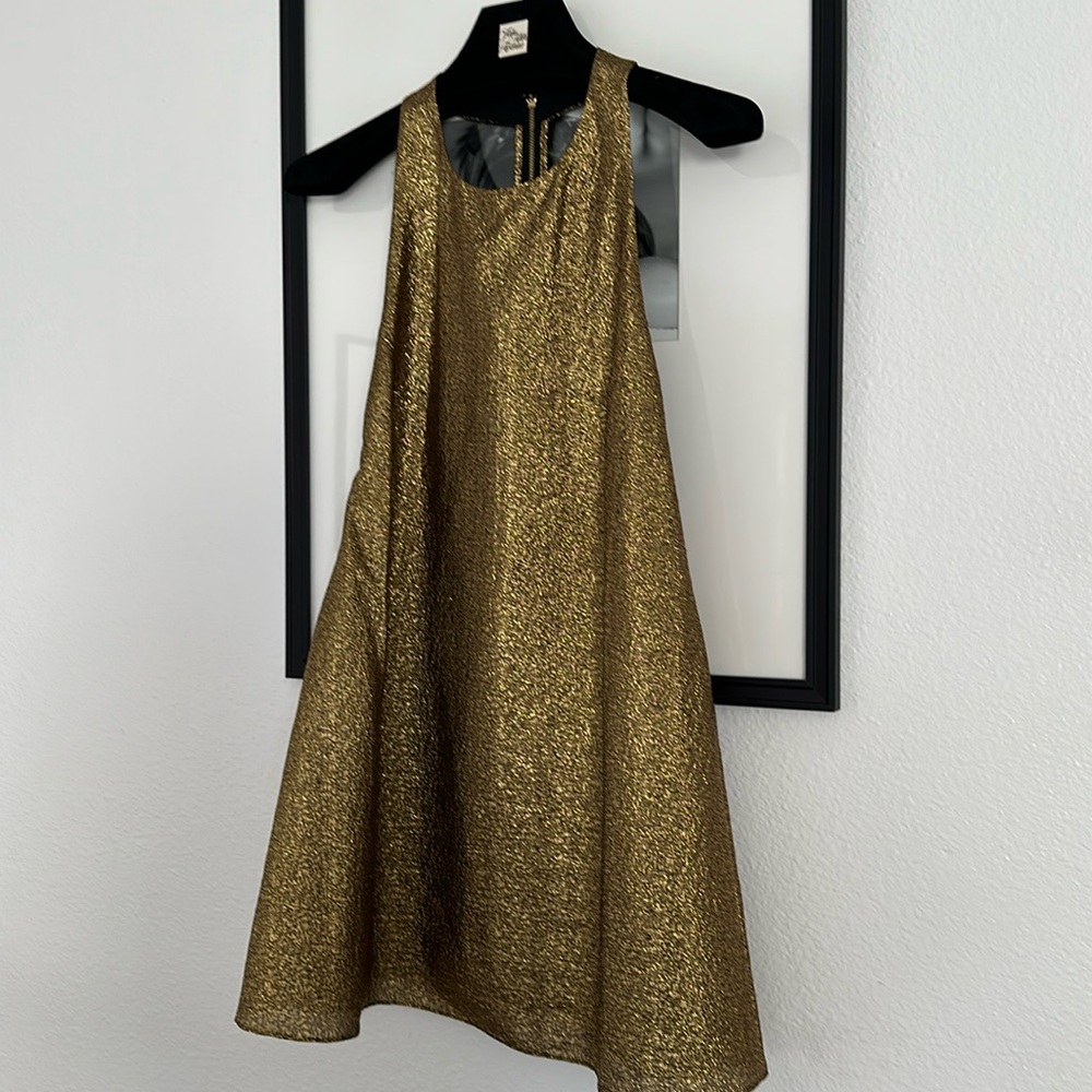 Alice and Olivia sparkle gold mini dress